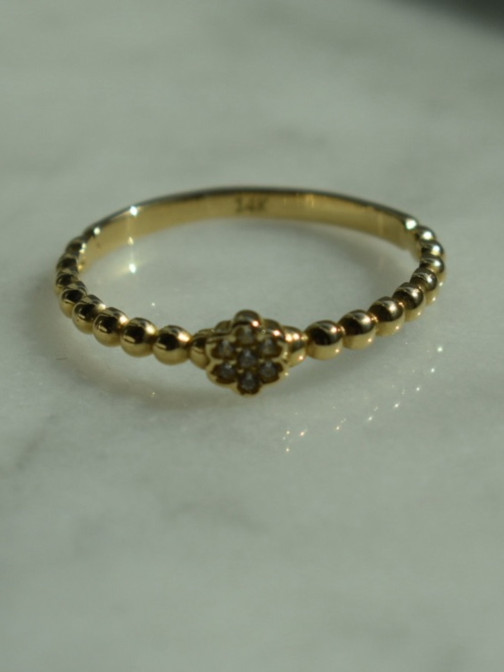 14K Yellow Gold Diamond Flower Cluster Beaded Ring Size 8